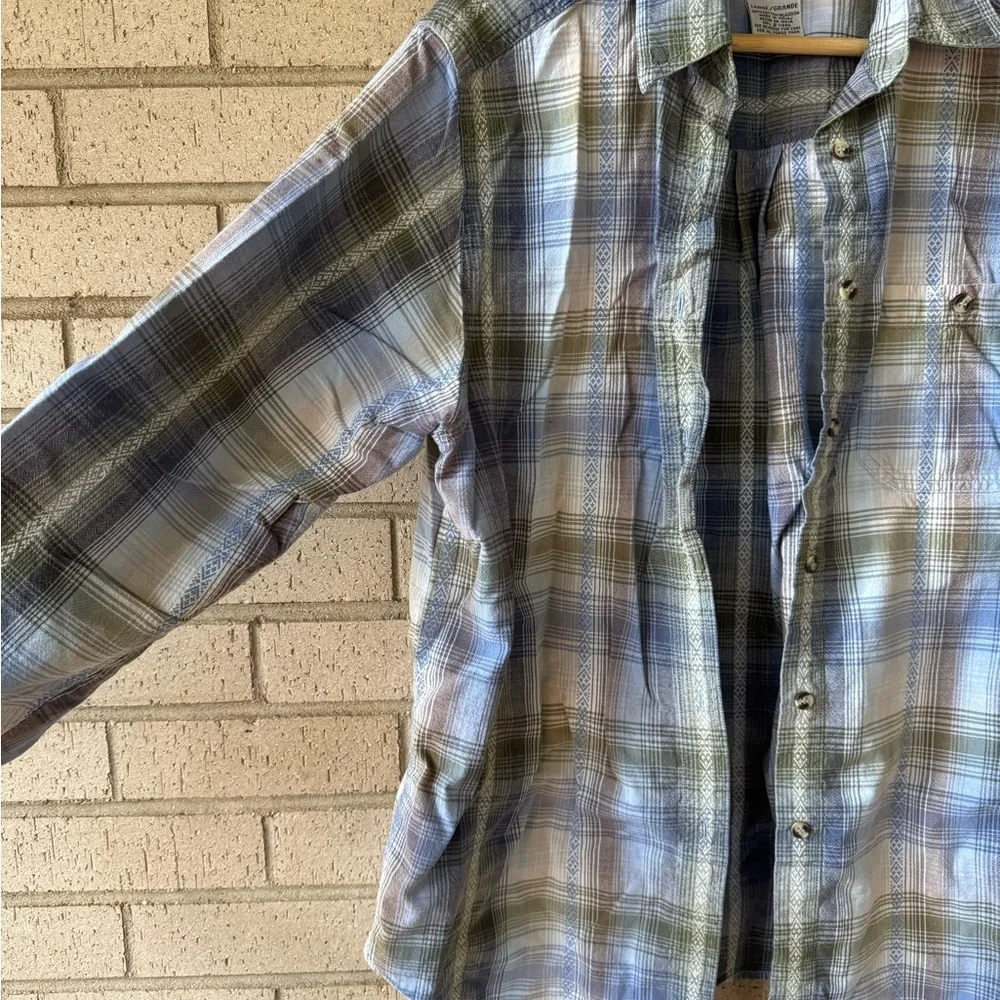 Cabin Creek Blue Green Plaid Button Down Shirt Cotton Medium - Picture 2 of 5